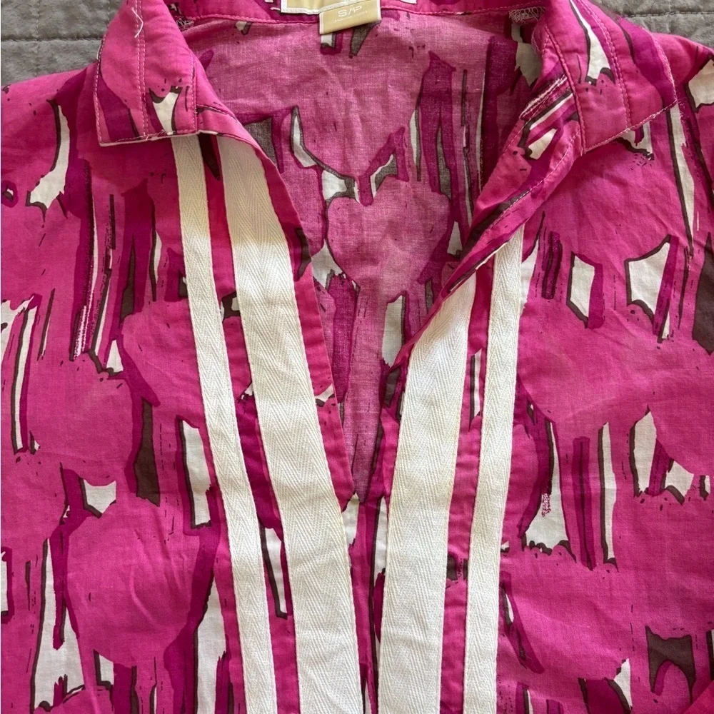 Michael Kors Pink and White preppy Patterned Tunic/ cover up women’s small